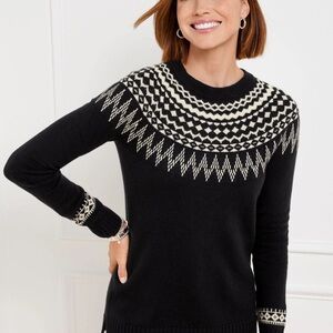 Talbots Black & White CREWNECK SWEATER - SPIRITED FAIR ISLE Size Medium